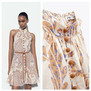 NWT ZARA BELTED PRINTED DRESS 4786/111 SIZE XS